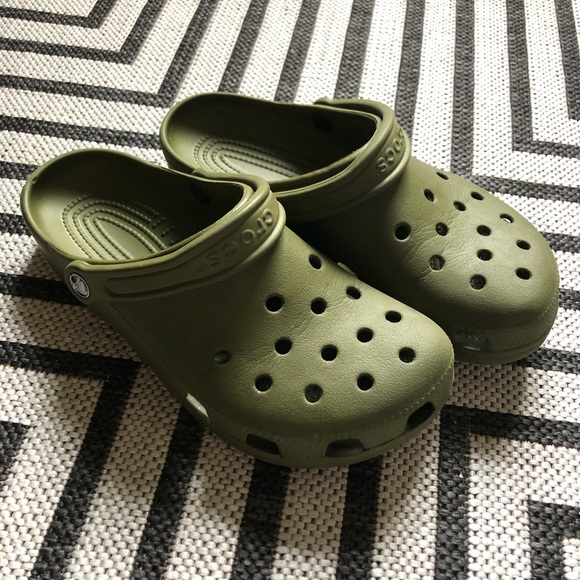 Olive green crocs with fur Clearance